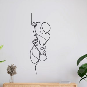 Arte de pared de dos caras de metal, arte de pared de metal, decoración de oficina en el hogar, regalo único para línea, colgantes de pared, trabajo de arte de metal, arte de pared de línea, pareja