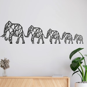 Metal Geometric Elephant Family Wall Art, Metal Wall Art, Home Office Decoration, Wildlife Lover Gift, Wall Hangings, Metal Art Work