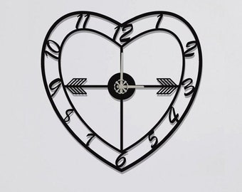 Heart Clocks for Wall, Wall Clock, Modern Metal Wall Clock, Large Wall Clock, Minimalist Clock, Living Room Decor, Home Decor, Heart