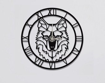 Wolf Clocks for Wall, Wall Clock, Modern Metal Wall Clock, Large Wall Clock, Minimalist Clock, Living Room Decor, Home Decor,Wolf Head Clock