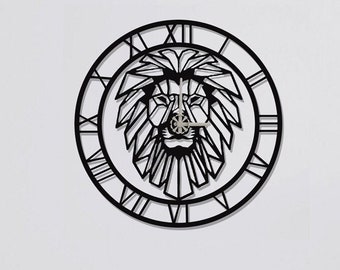 Lion Head Clocks for Wall, Wall Clock, Modern Metal Wall Clock, Large Wall Clock, Minimalist Clock, Living Room Decor, Home Decor, Lion Art