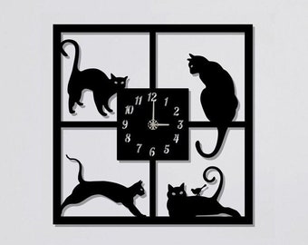 Relojes de gatos para pared, reloj de pared, reloj de pared de metal moderno, reloj de pared grande, reloj minimalista, decoración de sala de estar, decoración del hogar, reloj único
