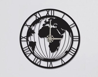 World Map Wall Clocks, Wall Clock, Modern Metal Wall Clock, Large Wall Clock, Minimalist Clock, Living Room Decor, Home Decor, Unique Clock