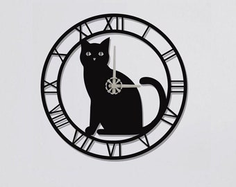 Relojes de gato para pared, reloj de pared, reloj de pared de metal moderno, reloj de pared grande, reloj minimalista, decoración de sala de estar, decoración del hogar, arte de pared de gatos