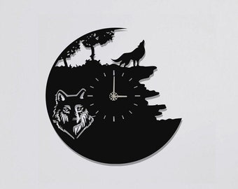 Wolf Clocks for Wall, Wall Clock, Modern Metal Wall Clock, Large Wall Clock, Minimalist Clock, Living Room Decor, Home Decor, Wolf Clock