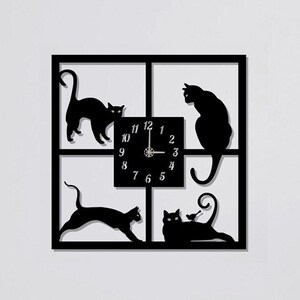 Cats Clocks for Wall, Wall Clock, Modern Metal Wall Clock, Large Wall Clock, Minimalist Clock, Living Room Decor, Home Decor, Unique Clock