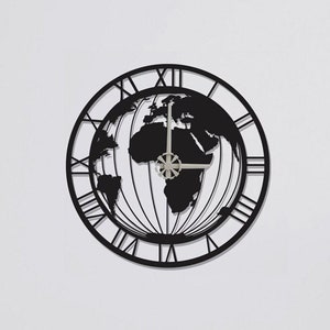 Horloges murales de carte du monde, horloge murale, horloge murale en métal moderne, grande horloge murale, horloge minimaliste, décor de salon, décoration intérieure, horloge unique