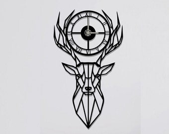 Deer Head Clocks for Wall, Wall Clock, Modern Metal Wall Clock, Large Wall Clock, Minimalist Clock, Living Room Decor, Home Decor, Deer Art