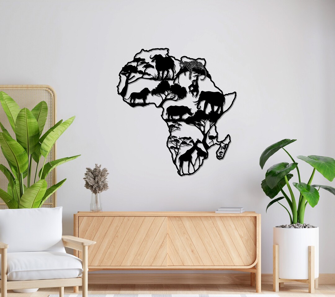 Metal Africa Map Decor, Wild Life Wall Art, Metal Wall Art, Home Office