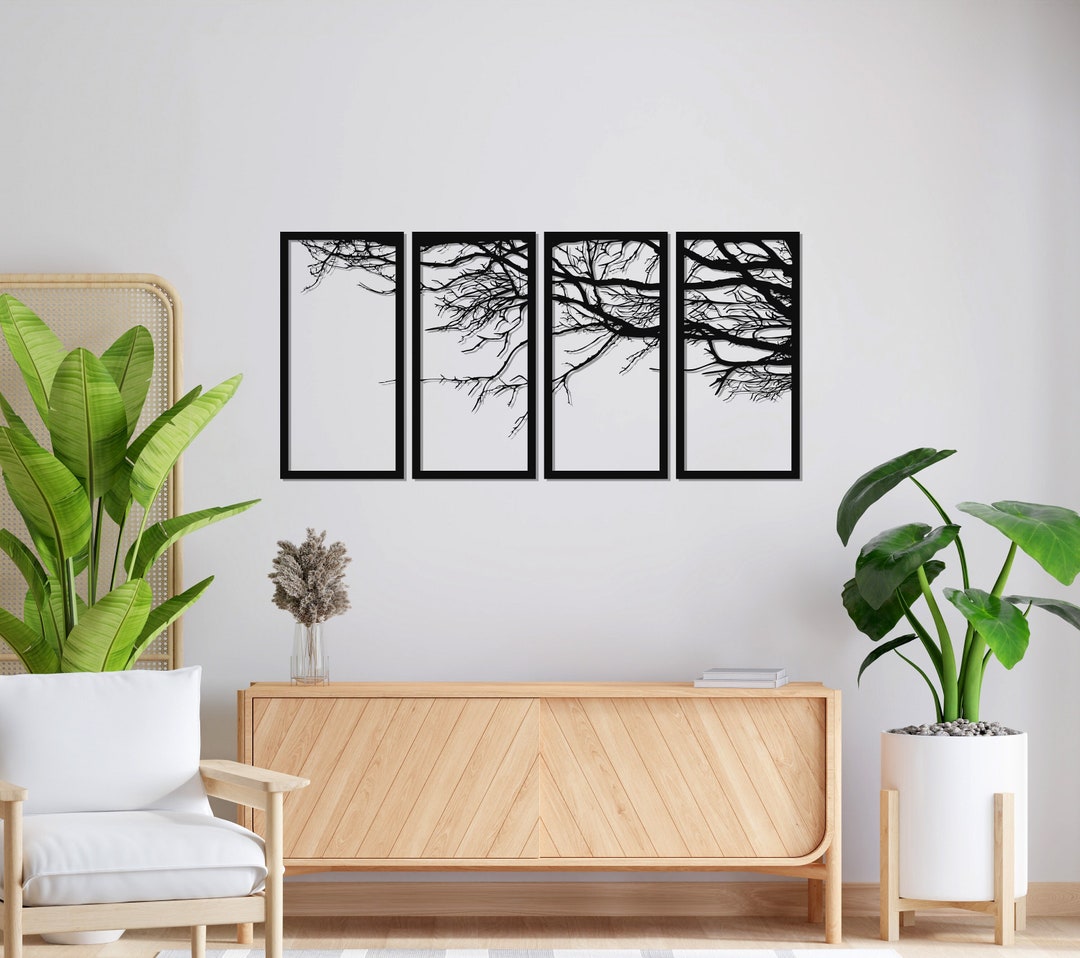 Metal Branch 4 Panel Decor, Tree of Life Wall Art, Metal Wall Art, Home ...