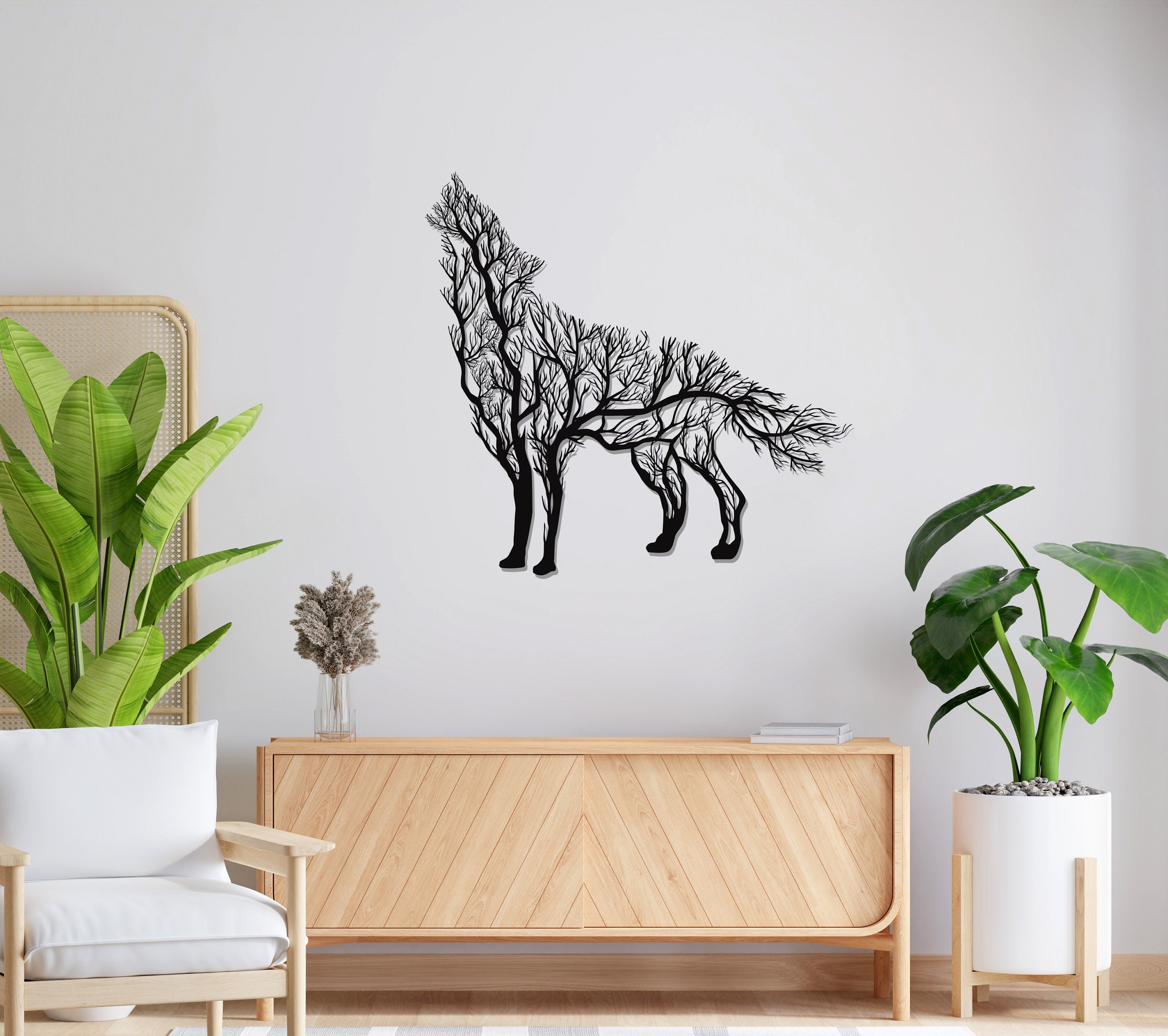 Metal Tree Wolf Wall Art, Metal Wall Art, Home Office Decoration, Wildlife Lover Gift, Wall Hangings, Metal Art Work, Farmhouse Décor