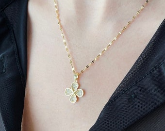 Clover Necklace Gold, Waterproof Necklace, Non Tarnish Gold Necklace, Waterproof Gold Necklace, Four Leaf Clover, Stainless Steel Necklace