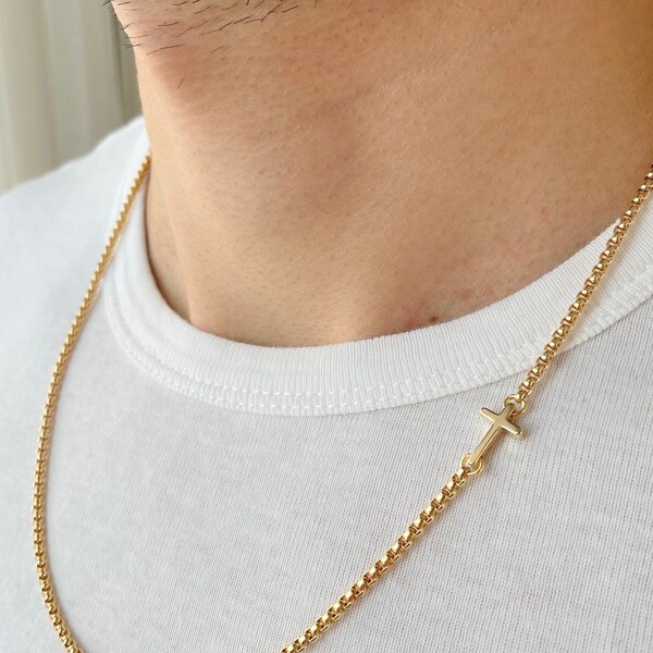 Sideways Cross Necklace Gold, Tiny Cross Necklace, Mens Gold Cross Necklace, Gifts for Men, Birthday Gift for Him, y2k Necklace