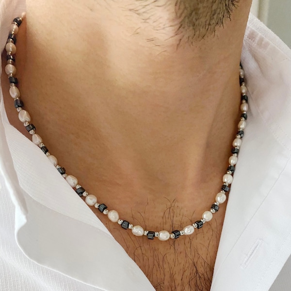 Mens Pearl Necklace Etsy