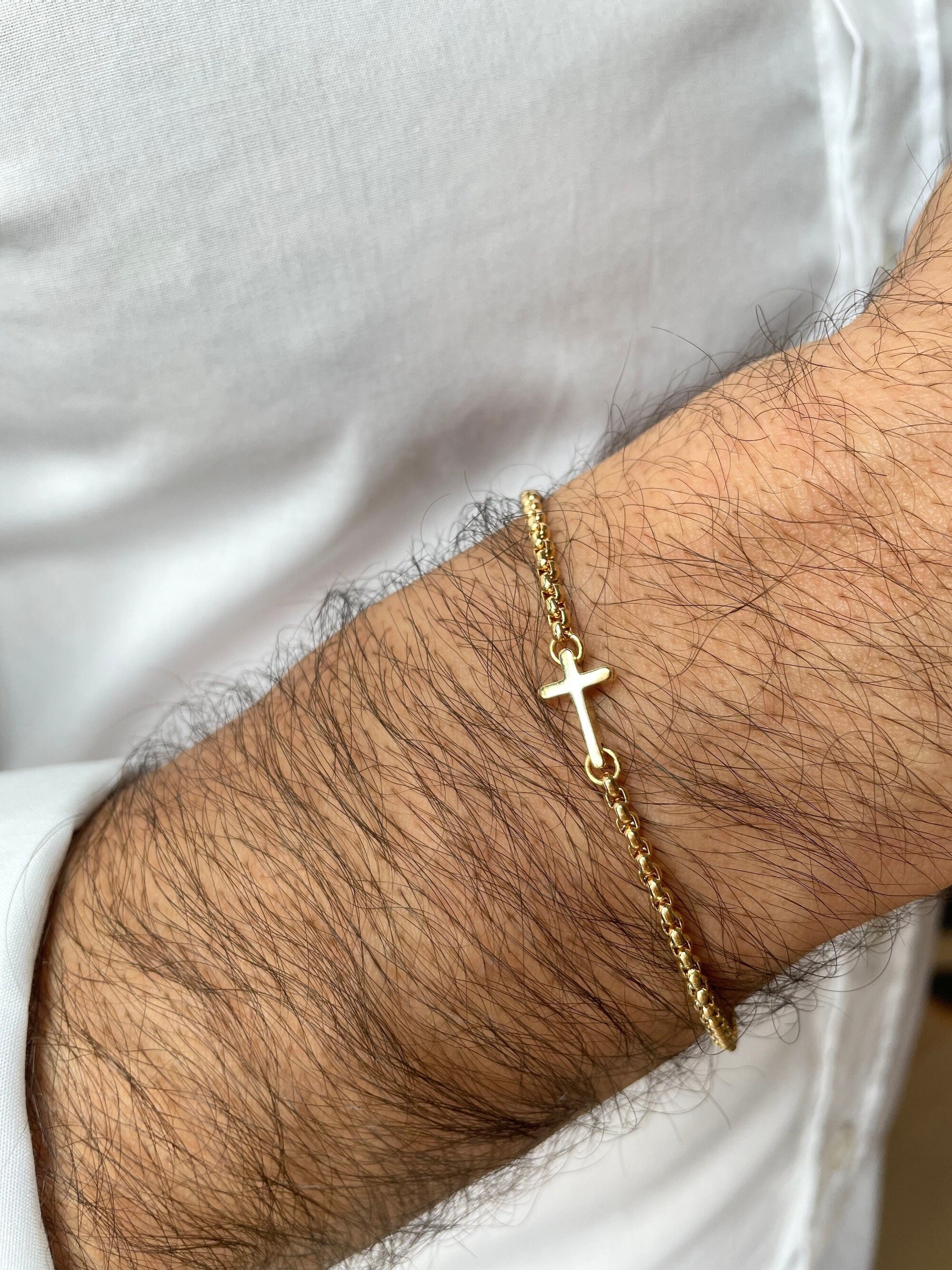 Mens Rosary Bracelet Gold Boyfriend Bracelet Cross Bracelet