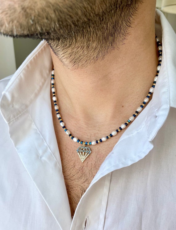 Mens Pearl Necklace, Real Pearl Choker, Crystal Beaded Y2k Necklace Men,  Surfer Necklace,boyfriend Gift Ideas, Mens Black and White Necklace - Etsy  | Men necklace, Mens pearl necklace, Black and white necklaces