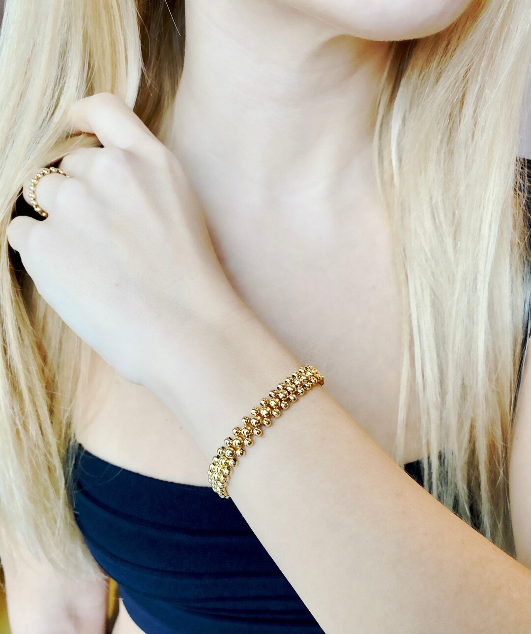 Dainty Gold Bracelet Beaded Y2k Jewelry Gold Bead Bracelet Etsy