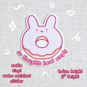 Sticker schattig konijntje No Thoughts Head Lege fles Laptop Vinyl Mat Bujo