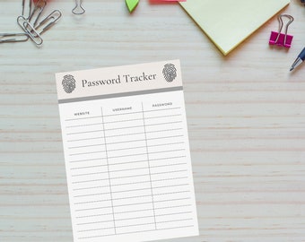 Password Tracker, Password Organizer, Password Template, Organiser, Planner, Planning, Checklist