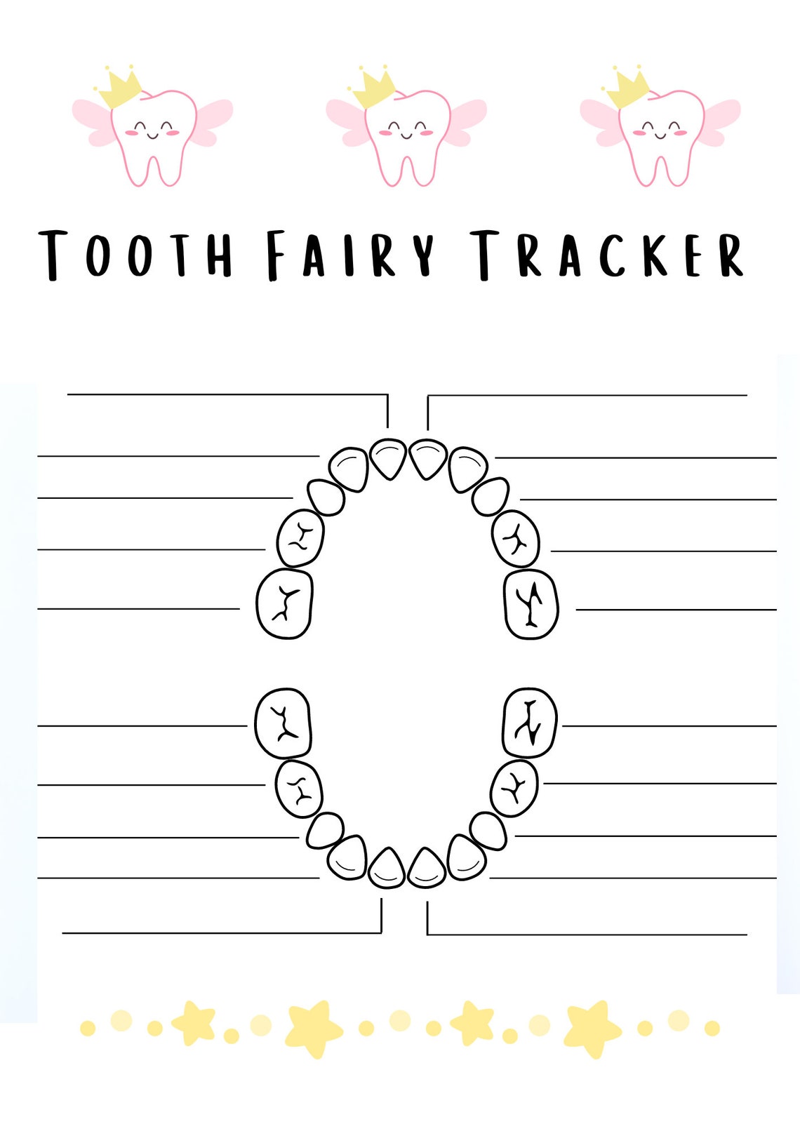 Tooth Tracker Chart Tooth Fairy Tracker, Lost Tooth Chart, Keepsake (A4 PDF) - Etsy