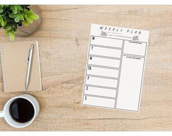 Simple Weekly Portrait Planner, Weekly Planning, Weekly Plan, Organizer,  To Do List, Daily Planner, Checklist, Tracker, Template