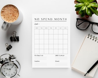 No Spend Month Challenge, No Spend Tracker, No Spend Calendar, No spend checklist, Spending goals, Budget, Budgeting, Debt Free, Template