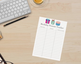 Birthday Present Tracker, Present Checklist, Present Organizer, Birthday Planner, Planning, Checklist, Tracker, Template