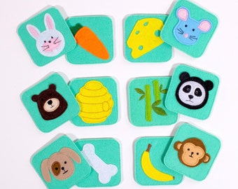 Gioco di memoria con animali e gioco di carte abbinate per bambini piccoli, giocattoli Montessori in feltro fatti a mano, giocattoli sensoriali, giocattoli da viaggio per la scuola materna, educativi