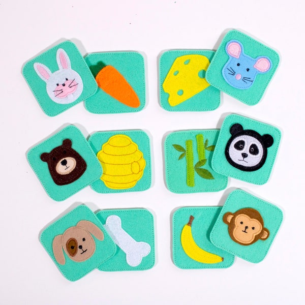Tiere Memory-Spiel und passendes Kartenspiel für Kleinkinder, Filz handgemachte Montessori Spielzeug, sensorisches Spielzeug, Vorschulreisespielzeug, lernfähig