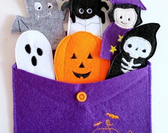 Set di marionette da dito in feltro - HALLOWEEN, regali per bambini, attività educative per i più piccoli, giocattoli Montessori fatti a mano