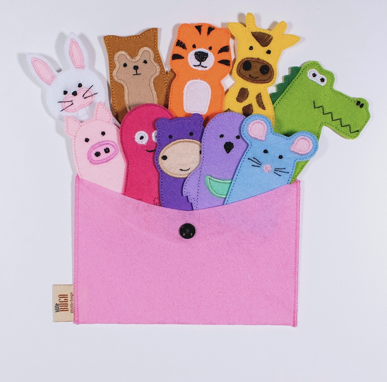 Personalisiertes Fingerpuppen-Set, Tierpuppen, Pädagogische Aktivitäten für Kleinkinder, Handgemachtes Montessori-Spielzeug, Fingertheater Bild 3