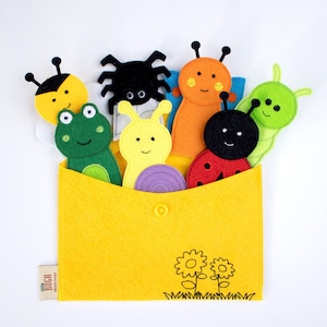 ANIMAUX DU JARDIN Jeu de marionnettes à doigt en feutre, activités éducative, jouets Montessori faits main, théâtre de marionnettes