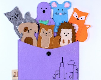 Set di burattini da dito in feltro - CITY ANIMALS, regali per bambini, attività educative per bambini piccoli, giocattoli Montessori fatti a mano