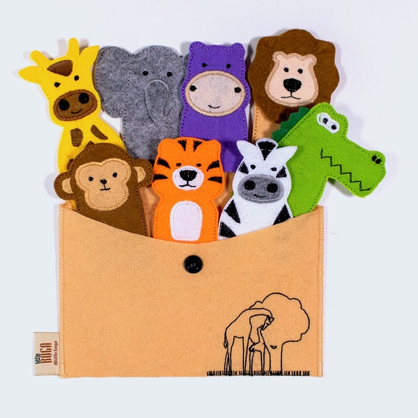 Felt Finger Puppet Set - SAFARI ANIMALS, Gifts for Kids, Educational Activities for Toddlers, Handmade Montessori Toys