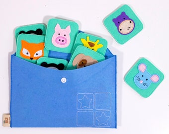 Felt Memory Game, Matching Animals Card Game for Toddlers, Handmade Montessori Toys, Sensory Toys for Kids, Travel Toy for Preschoolers