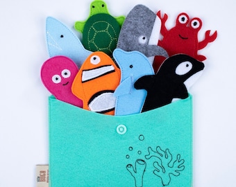 Felt Finger Puppet Set, SEALIFE ANIMALS, Gifts for Kids, Educational Activities for Toddlers, Handmade Montessori Toys, Puppet Theater