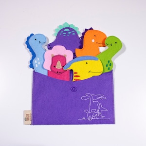 DINOSAURS Felt Finger Puppet Set, Educational Activities for Toddlers, Handmade Montessori Toys From Germany, Jurassic Finger Theater