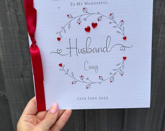 Personalised Handmade 40th Wedding Anniversary Card. Husband Wife Couple. Ruby wedding anniversary LARGE CARD 8X8 Inches 20x20 cm