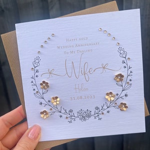 Personalised Handmade 50th Wedding Anniversary Card. Husband Wife Couple. Golden Wedding Anniversary