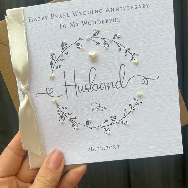 Personalised Handmade 30th Wedding Anniversary Card. Husband Wife Couple