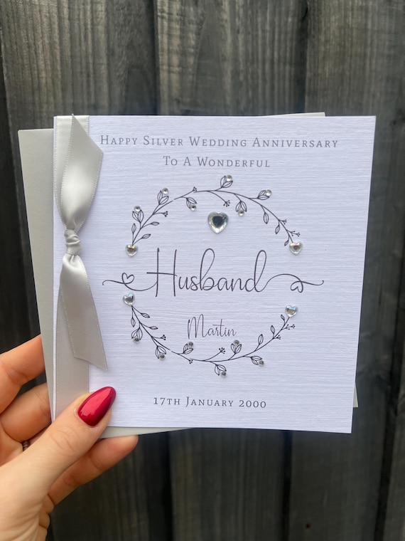Personalised Handmade 25th Wedding Anniversary Card. Husband Wife Couple. Silver wedding Anniversary