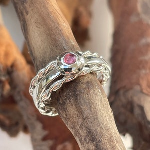Pink tourmaline three band stacking ring