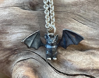 Geschwärzter Sterling Silber Fledermaus Anhänger