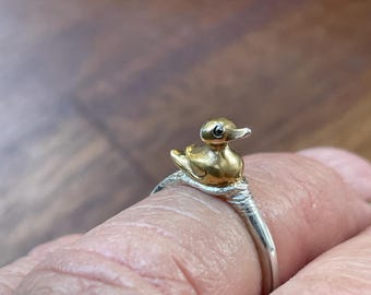 Massiver Silber vergoldeter Entenring