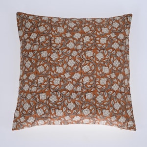 ALIA ||Block print linen pillow cover, /natural linen / Flower natural linen pillow cover/ Decorative Pillows / Home Decor Pillows