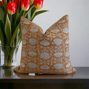 KAZZASI || Designer Linen Pillow Cover, hands tamped Pillow, Block Print Pillow, Block Linen Pillow, Neutral Pillow ,home decor pillow cover