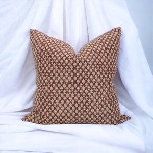 Nora  || Block print linen pillow cover, gray / white / Burgundy floral natural linen pillow cover/ Decorative Pillows, Home Decor Pillows,