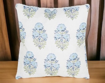 Mughal Flower || Hand Block Printed Pillow Cover | linen block print pillow cover | Designer | High End | Farmhouse | Boho Pillow cover