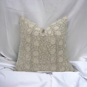 XOXO|| Block print linen pillow cover, gray / white / gray floral natural linen pillow cover/ Decorative Pillows, Home Decor Pillows,