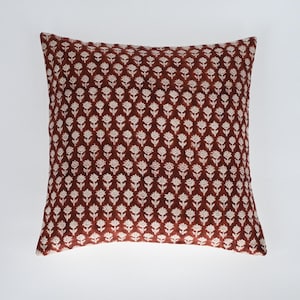 ALICE ||Block print linen pillow cover,  /natural linen / Flower natural linen pillow cover/ Decorative Pillows/Home Decor Pillows Rusty Red